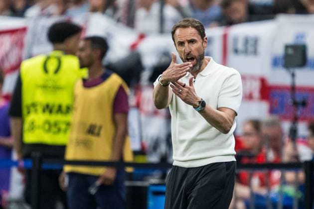 240620 Head coach Gareth Southgate of England during the UEFA Euro 2024 Football Championship match between Denmark and England on June 20, 2024 in Frankfurt Photo Mathias Bergeld BILDBYRAN code MB MB0939 fotboll football soccer fotballs em europamästerskap em uefa euro uefa european football championship euro 2024 denmark england bbeng  Copyright: MATHIASxBERGELD BB240620MB100