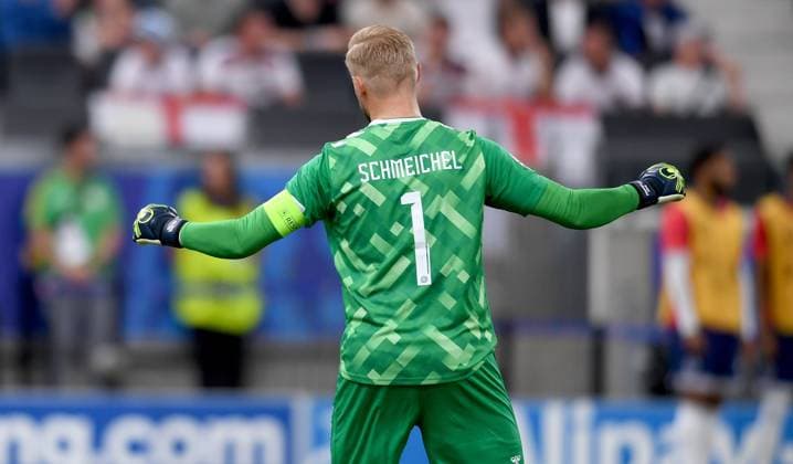 Soccer Euro 2024 Group C 20 06 2024 Denmark England cheering Denmark after the goal for 1 1, goalkeeper Kasper Schmeichel Denmark