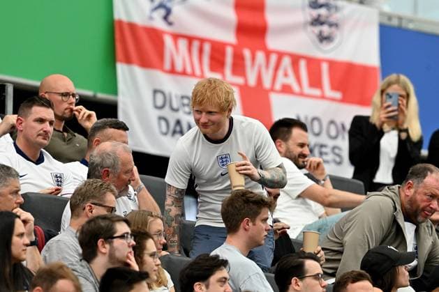 20 06 2024, xscotx, European Football Championship 2024, Denmark England, emspor, v l Singer and world star Ed Sheeran Singer Songwriter Frankfurt am Main