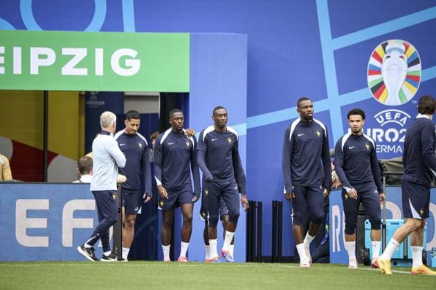 séance d entraînement MD-1 au stade de Leipzig, le 20 juin 2024, à la veille de leur match de football du groupe D de l UEFA EURO, EM, Europameisterschaft,Fussball 2024 contre les Pays-Bas. FOOTBALL : - UEFA Euro 2024 entraînement de l équipe de France. séance d entraînement MD-1 au stade de Leipzig, - 20 06 2024 ElyxandroCegarra Panoramic 