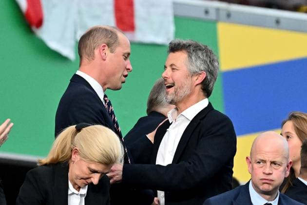 20 06 2024, xscotx, European Football Championship 2024, Denmark England, emspor, v l Prince William of Wales heir to the throne of Denmark King Frederik X Frankfurt am Main