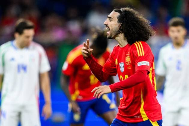 240620 Marc Cucurella of Spain reacts during the UEFA Euro 2024 Football Championship match between Spain and Italy on June 20, 2024 in Gelsenkirchen Photo Jesper Zerman BILDBYRAN kod JZ JZ0544 fotboll football soccer fotballs em europamästerskap em uefa euro uefa european football championship euro 2024 spanien spain italy bbeng  Copyright: JESPERxZERMAN BB240620JZ059