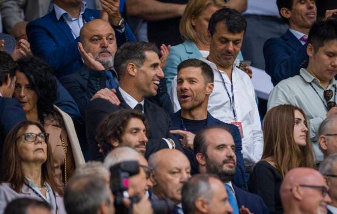 Gelsenkirchen, Germany 20th Jun 2024 Javi Martinez with Trainer Xabi Alonso Leverkusen Spain Italy Spain Italy 20 06 2024
