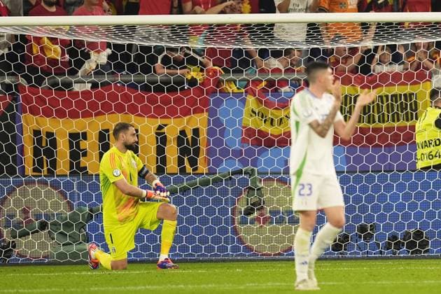 Italy s goalkeeper Gianluigi Donnarumma after Spain goal for the 1-0 during the Euro 2024 soccer match between Spain and Italy at the Veltins Arena Stadion, Gelsenkirchen, Germany - Thursday 20, June 2024. - Soccer.  Copyright: xFabioxFerrari LaPressex