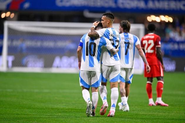 RECORD DATE NOT STATED Copa America USA 2024 Argentina vs Canada Lautaro Martinez celebrates his goal 2-0 with Lionel Messi of Argentina during the game between Argentina and Canada as part of the CONMEBOL Copa America USA 2024 group A, at Mercedes Benz Stadium, on June 20, 2024 in Atlanta, Georgia ATLANTA GEORGIA UNITED STATES  Copyright: xJorgexMartinezx 20240620210524_CA_GA_2024_ARG_CAN_MARTINEZ253