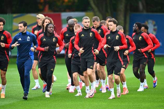 Belgium Media Activities - UEFA EURO, EM, Europameisterschaft,Fussball 2024 21 06 2024 FREIBERG AM NECKA, GERMANY - JUNE 21 : Debast Zeno defender of Belgium and De Cuyper Maxim defender of Belgium during a training session of the Belgian Red Devils at the UEFA EURO 2024 European Football Championship tournament on June 21, 2024 in Freiberg am Necka, Germany, 21 06 2024 Freiberg am Necka Germany  Copyright: xVincentxKalutx