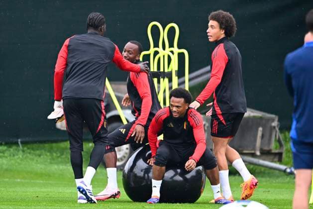 Belgium Media Activities - UEFA EURO, EM, Europameisterschaft,Fussball 2024 21 06 2024 FREIBERG AM NECKA, GERMANY - JUNE 21 : Lukebakio Dodi forward of Belgium; Openda Lois forward of Belgium and Witsel Axel midfielder of Belgium during a training session of the Belgian Red Devils at the UEFA EURO 2024 European Football Championship tournament on June 21, 2024 in Freiberg am Necka, Germany, 21 06 2024 Freiberg am Necka Germany  Copyright: xVincentxKalutx