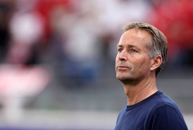 Frankfurt, Germany, 20th June 2024. Kasper Hjulmand coach of Denmark during the UEFA European Championships match at Commerzbank-Arena, Frankfurt. Picture credit should read: David Klein Sportimage EDITORIAL USE ONLY. No use with unauthorised audio, video, data, fixture lists, club league logos or live services. Online in-match use limited to 120 images, no video emulation. No use in betting, games or single club league player publications. SPI-3200-0172