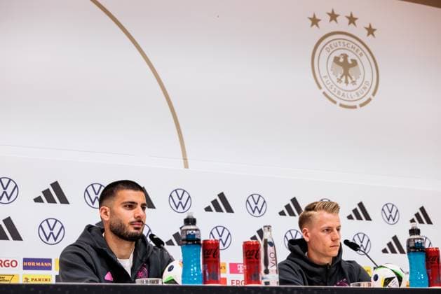 UEFA EURO 2024 Press Conference Germany 21 06 2024 Deniz Undav Germany, 26 , Chris Führich Germany, 11 UEFA EURO 2024 Press Conference Germany HerzoBase, Herzogenaurach on 21 06 2024 Copyright: xBEAUTIFULxSPORTS Wunderlx