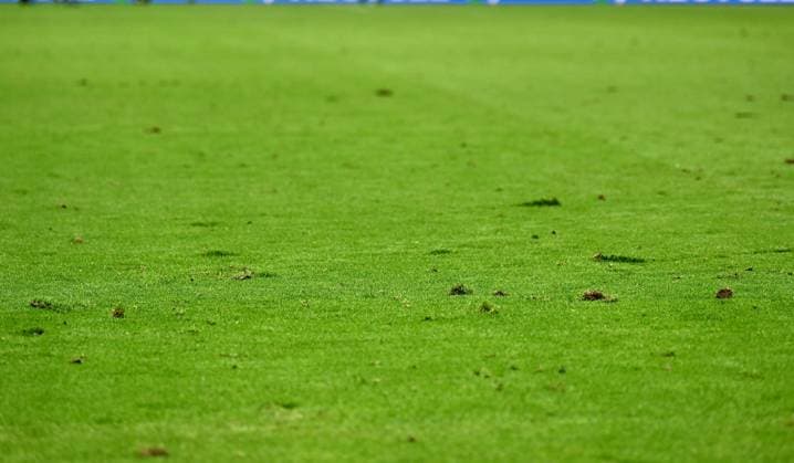 20 06 2024, xscotx, European Football Championship 2024, Denmark England, emspor, v l Broken turf in Frankfurt Arena Deutsche Bank Park Hole Playing field Pieces of turf Pieces of turf Earth Field Field Green Green destroyed destroyed Broken hole Holes Holes Frankfurt am Main