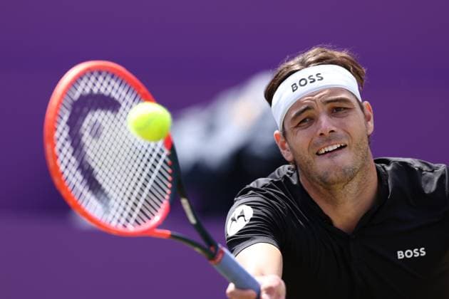 21st June 2024; Cinch Championships, Queens Club, West Kensington, London, England: Cinch Championships Queens Club, Day 5; Taylor Fritz (USA) in action during his mens quarterfinal match against Jordan Thompson (AUS)  ActionPlus12657703 ShaunxBrooks