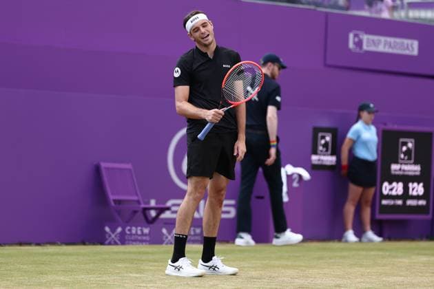 21st June 2024; Cinch Championships, Queens Club, West Kensington, London, England: Cinch Championships Queens Club, Day 5; A dejected looking Taylor Fritz (USA) during his mens quarterfinal match against Jordan Thompson (AUS)  ActionPlus12657707 ShaunxBrooks