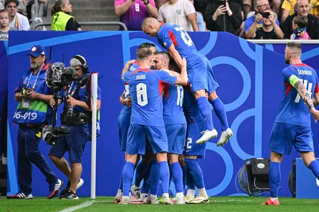 Goal celebration for 1 0 by Ivan Schranz 26 Slovakia , Slovakia vs Ukraine, Football, UEFA Euro 2024, Group stage, Matchday 2, 21 06 2024 Düsseldorf Nordrhein Westfalen Germany Copyright: xkolbert-press MarcxNiemeyerx