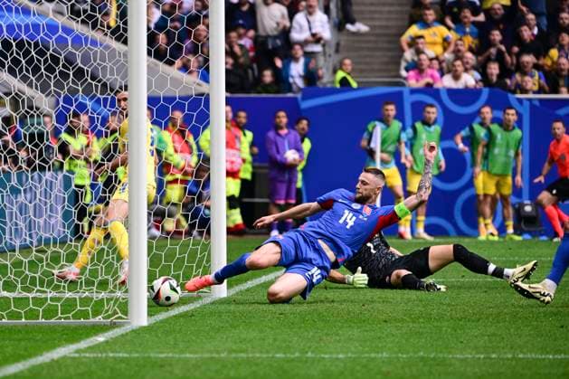 Goal for 1 2 by Roman Yaremchuk 9 Ukraine , Slovakia v Ukraine, Soccer, UEFA Euro 2024, Group stage, Matchday 2, 21 06 2024 Düsseldorf Nordrhein Westfalen Germany Copyright: xkolbert-press MarcxNiemeyerx