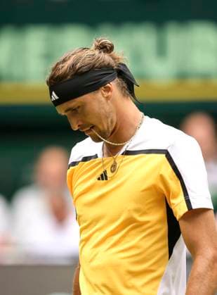photo Alexander ZVEREV GER with necklace in mouth in match against Frenchman Arthur FILS Tennis Tournament Terra Wortmann Cup at Gerry Weber Sportpark OWL Arena in Halle Westfalen Fri 21 06 2024