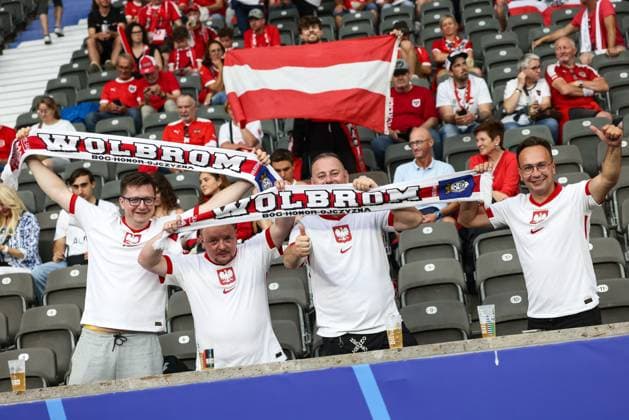 SOCCER - UEFA EURO, EM, Europameisterschaft,Fussball 2024 BERLIN,GERMANY,21.JUN.24 - UEFA EURO 2024, group stage, Austria vs Poland. Image shows fans of POL and AUT.  GEPAxpictures xArminxRauthner