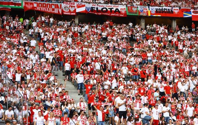 Polish fans in the stadium ahead of kick off Poland v Austria, UEFA European Championship, EM, Europameisterschaft 2024, Group D, Football, Olympiastadion, Berlin, Germany, 21 Jun 2024 EDITORIAL USE ONLY No use with unauthorised audio, video, data, fixture lists, club league logos or live services. Online in-match use limited to 120 images, no video emulation. No use in betting, games or single club league player publications. Copyright: xKieranxMcManus Shutterstockx 14543876g