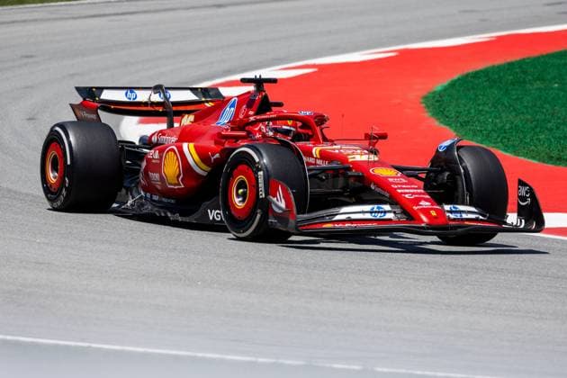 BARCELONA, SPAIN - JUNE 21: Charles Leclerc (16) of Morocco and team Scuderia Ferrari navigates the track during FP1 practice on Friday at the Spanish Grand Prix F1 on June 21, 2024 at the Circuit De Catalunya in Barcelona, Spain. (Photo by Bob Kupbens Icon Sportswire) AUTO: JUN 21 F1 Spanish Grand Prix EDITORIAL USE ONLY Icon240621052
