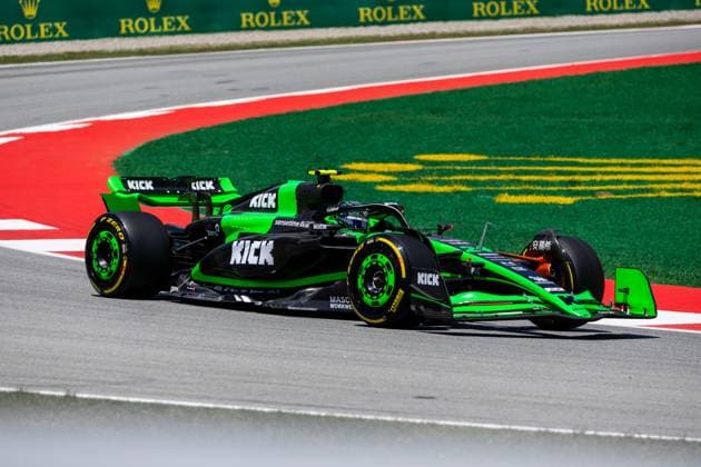 BARCELONA, SPAIN - JUNE 21: Zhou Guanyu (24) of China and team Stake F1 Team Kick Sauber navigates the track during FP1 practice on Friday at the Spanish Grand Prix F1 on June 21, 2024 at the Circuit De Catalunya in Barcelona, Spain. (Photo by Bob Kupbens Icon Sportswire) AUTO: JUN 21 F1 Spanish Grand Prix EDITORIAL USE ONLY Icon240621059