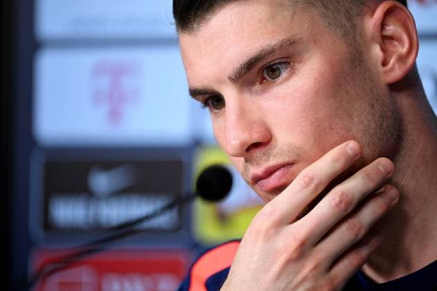 Neuruppin, Germany, 210624. Croatian national team, Nationalteam members Dominik Livakovic and Bruno Petkovic at the media conference of the Croatian national football team at UEFA EURO, EM, Europameisterschaft,Fussball 2024 European Football Championship. Photo: Ante Cizmic CROPIX Croatia Copyright: xxAntexCizmicx xCROPIXx petkovic_livakovic12-210624