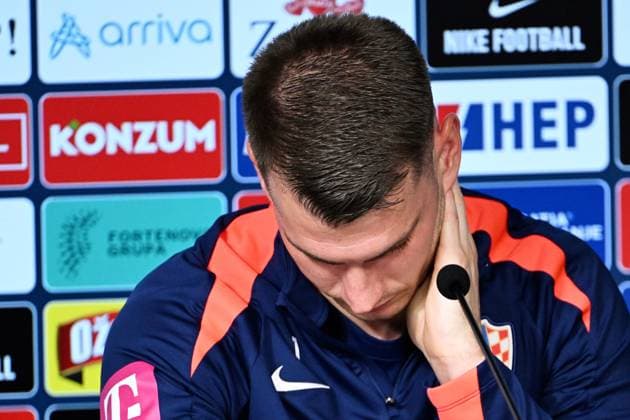 Neuruppin, Germany, 210624. Croatian national team, Nationalteam members Dominik Livakovic and Bruno Petkovic at the media conference of the Croatian national football team at UEFA EURO, EM, Europameisterschaft,Fussball 2024 European Football Championship. Photo: Ante Cizmic CROPIX Croatia Copyright: xxAntexCizmicx xCROPIXx petkovic_livakovic3-210624