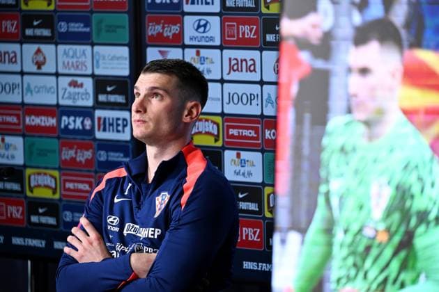 Neuruppin, Germany, 210624. Croatian national team, Nationalteam members Dominik Livakovic and Bruno Petkovic at the media conference of the Croatian national football team at UEFA EURO, EM, Europameisterschaft,Fussball 2024 European Football Championship. Photo: Ante Cizmic CROPIX Croatia Copyright: xxAntexCizmicx xCROPIXx petkovic_livakovic7-210624