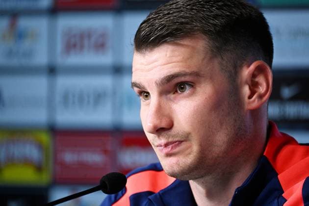 Neuruppin, Germany, 210624. Croatian national team, Nationalteam members Dominik Livakovic and Bruno Petkovic at the media conference of the Croatian national football team at UEFA EURO, EM, Europameisterschaft,Fussball 2024 European Football Championship. Photo: Ante Cizmic CROPIX Croatia Copyright: xxAntexCizmicx xCROPIXx petkovic_livakovic9-210624