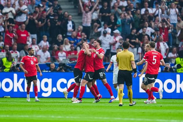 Goal celebration Austria after goal to 0 1 by header Gernot Trauner Austria, 03 GER, Poland vs Austria, European Football Championship, UEFA Euro 2024, Matchday 2, 21 06 2024 GER, Poland vs Austria, European Football Championship, UEFA Euro 2024, Matchday 2, 21 06 2024 Berlin Copyright: xEibner-Pressefoto MarcelxvonxFehrnx EP_MFN