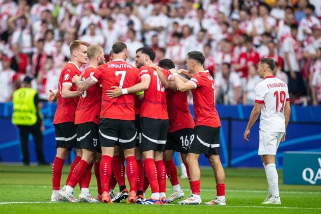 UEFA EURO 2024 Poland Austria 21 06 2024 Austria celebrating after the goal UEFA EURO 2024 Poland Austria Olympiastadion, Berlin 21 06 2024 Copyright: xBEAUTIFULxSPORTS Buriakovx