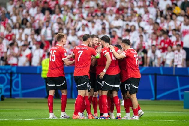UEFA EURO 2024 Poland Austria 21 06 2024 Austria celebrating after the goal UEFA EURO 2024 Poland Austria Olympiastadion, Berlin 21 06 2024 Copyright: xBEAUTIFULxSPORTS Buriakovx