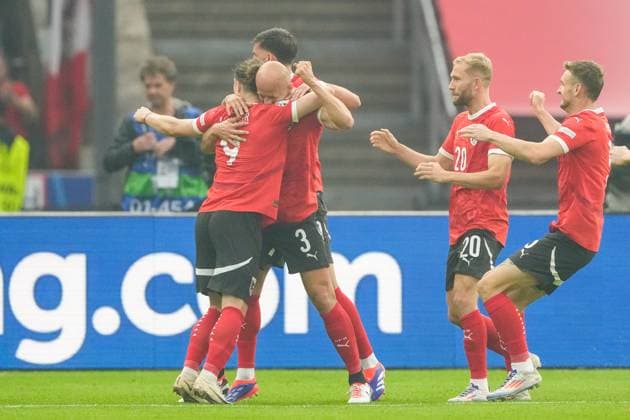 SOCCER - UEFA EURO, EM, Europameisterschaft,Fussball 2024 BERLIN,GERMANY,21.JUN.24 - UEFA EURO 2024, group stage, Austria vs Poland. Image shows the rejoicing of Gernot Trauner (AUT) and the team of AUT.  GEPAxpictures xJohannesxFriedl