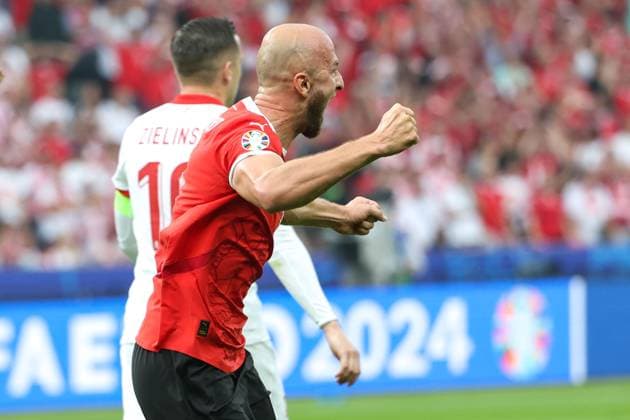 SOCCER - UEFA EURO, EM, Europameisterschaft,Fussball 2024 BERLIN,GERMANY,21.JUN.24 - UEFA EURO 2024, group stage, Austria vs Poland. Image shows the rejoicing of Gernot Trauner (AUT).  GEPAxpictures xArminxRauthner