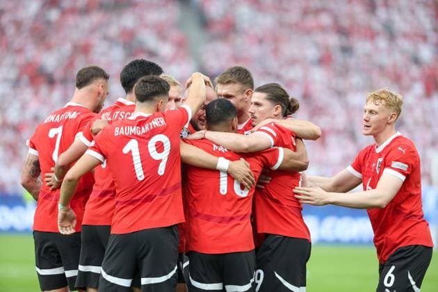 SOCCER - UEFA EURO, EM, Europameisterschaft,Fussball 2024 BERLIN,GERMANY,21.JUN.24 - UEFA EURO 2024, group stage, Austria vs Poland. Image shows the rejoicing of AUT.  GEPAxpictures xArminxRauthner