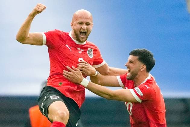 SOCCER - UEFA EURO, EM, Europameisterschaft,Fussball 2024 BERLIN,GERMANY,21.JUN.24 - UEFA EURO 2024, group stage, Austria vs Poland. Image shows the rejoicing of Gernot Trauner and Florian Grillitsch (AUT).  GEPAxpictures xJohannesxFriedl