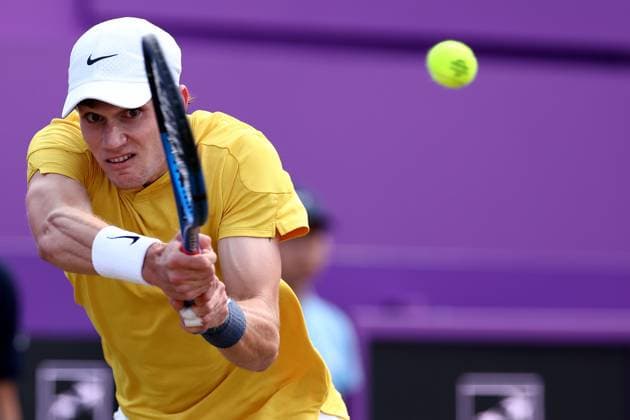 21st June 2024; Cinch Championships, Queens Club, West Kensington, London, England: Cinch Championships Queens Club, Day 5; Jack Draper (GBR) in action in his mens quarterfinal match against Tommy Paul (USA)  ActionPlus12657851 ShaunxBrooks
