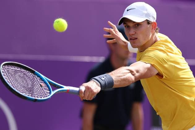 21st June 2024; Cinch Championships, Queens Club, West Kensington, London, England: Cinch Championships Queens Club, Day 5; Jack Draper (GBR) in action in his mens quarterfinal match against Tommy Paul (USA)  ActionPlus12657853 ShaunxBrooks