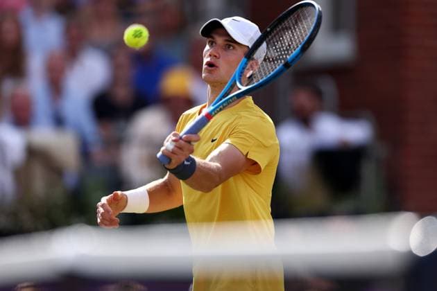 21st June 2024; Cinch Championships, Queens Club, West Kensington, London, England: Cinch Championships Queens Club, Day 5; Jack Draper (GBR) in action in his mens quarterfinal match against Tommy Paul (USA)  ActionPlus12657854 ShaunxBrooks