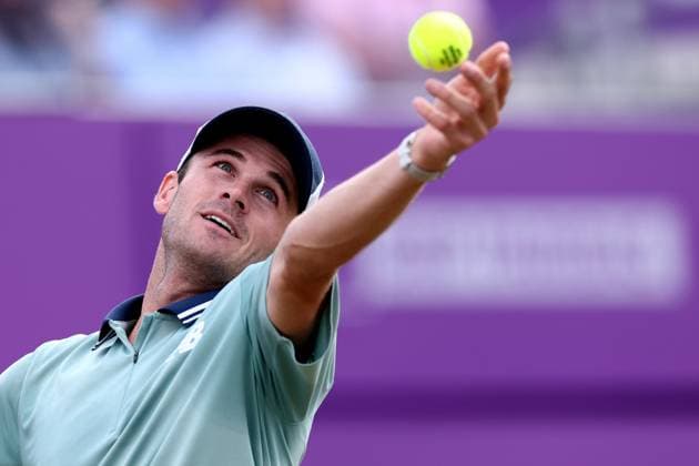 21st June 2024; Cinch Championships, Queens Club, West Kensington, London, England: Cinch Championships Queens Club, Day 5; Tommy Paul (USA) severs in his mens quarterfinal match against Jack Draper (GBR)  ActionPlus12657858 ShaunxBrooks