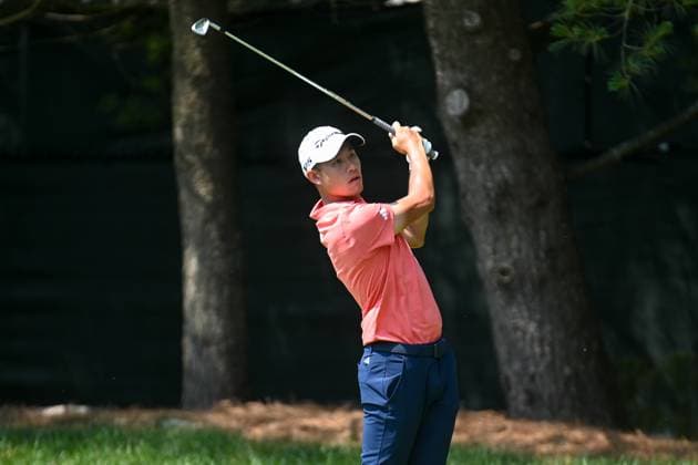 Friday June 21, 2024: Collin Morikawa watches his tee shot on the 8th hole during the second round of the Travelers Golf Championship in Cromwell, Connecticut. CSM Cromwell USA - ZUMAc04_ 20240621_zma_c04_006 Copyright: xGregoryxVasilx