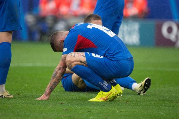 Juraj KUCKA SVK disappointed, disappointed, disappointment, disappointment Group Stage Group E Slovakia SVK Ukraine UKR 1 2 on 21 06 2024 Arena Duesseldorf, Duesseldorf Arena, Football UEFA EURO 2024 GERMANY from 14 06 2024 14 07 2024 Â