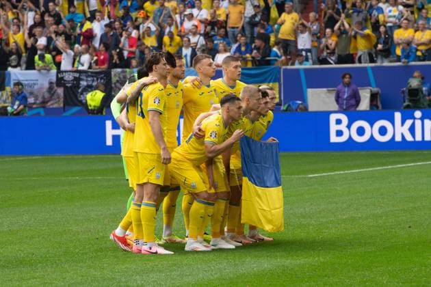 Team photo Ukraine, Group Stage Group E Slovakia SVK Ukraine UKR 1 2 on 21 06 2024 Arena Duesseldorf, Duesseldorf Arena, Football UEFA EURO 2024 GERMANY from 14 06 2024 14 07 2024 Â