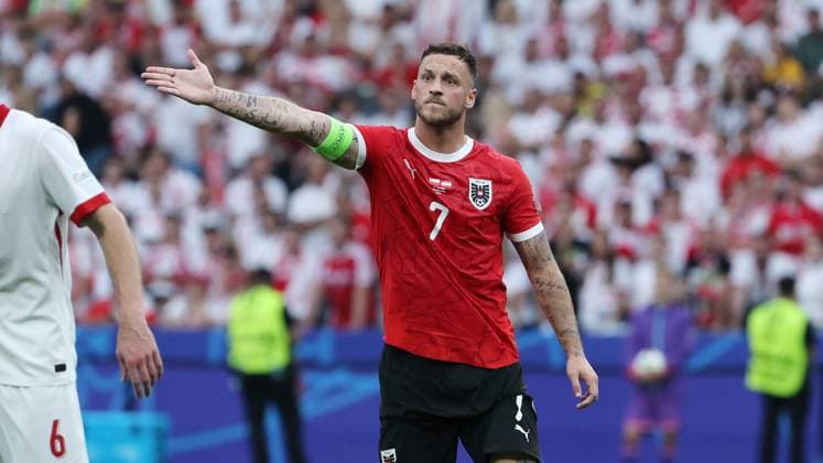 Marko Arnautovic pointing, gesturing action upper body Sport Football Soccer European Championship Euro 2024 European Championship Men Season 2023 2024 21 06 2024 Poland POL vs Austria AUT in Berlin DFL regulations prohibit any use of photographs as image sequences and or quasi video