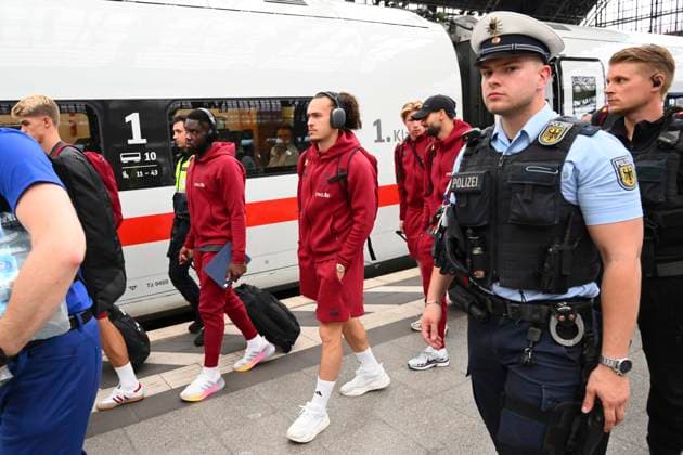Belgium Media Activities - UEFA EURO, EM, Europameisterschaft,Fussball 2024 21 06 2024 COLOGNE, GERMANY - JUNE 21 : Theate Arthur defender of Belgium pictured during team arrival at the railway station ahead of the UEFA EURO 2024 European Football Championship tournament group E stage match between Belgium and Romania at Cologne Stadium on June 21, 2024 in Cologne, Germany, 21 06 2024 Cologne Germany  Copyright: xVincentxKalutx