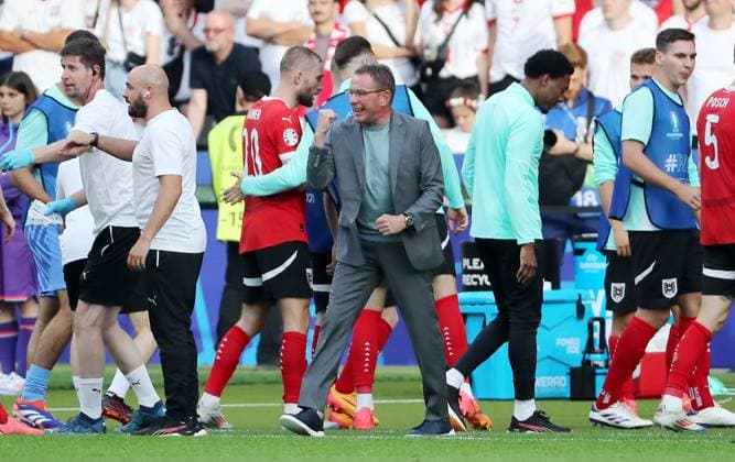 Coach Ralf Rangnick cheers after 1 2 joy emotion jubilation Sport Football Soccer European Championship Euro 2024 European Championship Men Season 2023 2024 21 06 2024 Poland POL vs Austria AUT in Berlin DFL regulations prohibit any use of photographs as image sequences and or quasi video