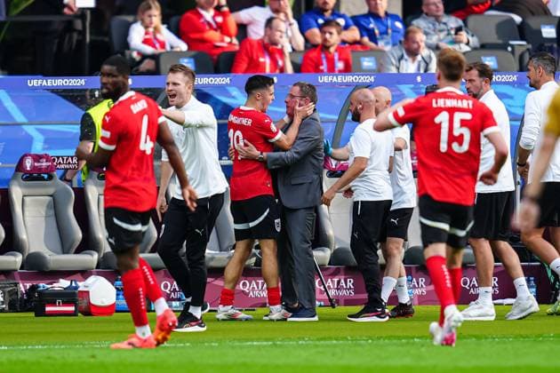 Goal celebration Christoph Baumgartner Austria, 19 with Ralf Rangnick Austria, coach after scoring 2 1 Christoph Baumgartner Austria, 19 GER, Poland vs Austria, European Football Championship, UEFA Euro 2024, Matchday 2, 21 06 2024 GER, Poland vs Austria, European Football Championship, UEFA Euro 2024, Matchday 2, 21 06 2024 Berlin Copyright: xEibner-Pressefoto MarcelxvonxFehrnx EP_MFN
