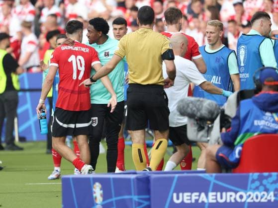SOCCER - UEFA EURO, EM, Europameisterschaft,Fussball 2024 BERLIN,GERMANY,21.JUN.24 - UEFA EURO 2024, group stage, Austria vs Poland. Image shows the rejoicing of AUT with Christoph Baumgartner and David Alaba (AUT).  GEPAxpictures xArminxRauthner
