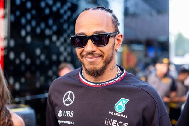 BARCELONA, SPAIN - JUNE 21: Lewis Hamilton (44) of United Kingdom and team Mercedes-AMG Petronas F1 Team smiles after the FP2 practice on Friday at the Spanish Grand Prix F1 on June 21, 2024 at the Circuit De Catalunya in Barcelona, Spain. (Photo by Bob Kupbens Icon Sportswire) AUTO: JUN 21 F1 Spanish Grand Prix EDITORIAL USE ONLY Icon240621155