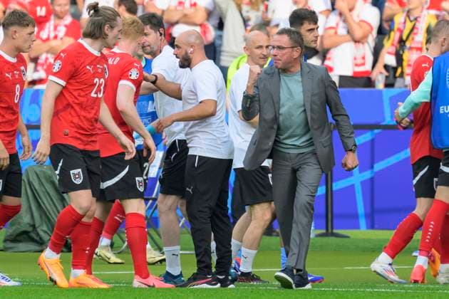 GER, Berlin, Football, Poland vs Austria, Group D, Group stage, UEFA EURO 2024, MD3, SP, Olympia Stadion Berlin, f l Patrick Wimmer Austria , Ralf Rangnick Austria , goal for 1 2, goal, goal, cheers, goal celebration, joy, enthusiasm, celebrates, Goal scorer Christoph Baumgartner Austria , 21 06 2024, GER, Berlin, Football, Poland vs Austria, Group D, Group stage, UEFA EURO 2024, MD3, SP, Olympia Stadion Berlin, Goal for 1 2, Goal scorer Christoph Baumgartner Austria , 21 06 2024, Copyright: HMBxMedia UwexKoch