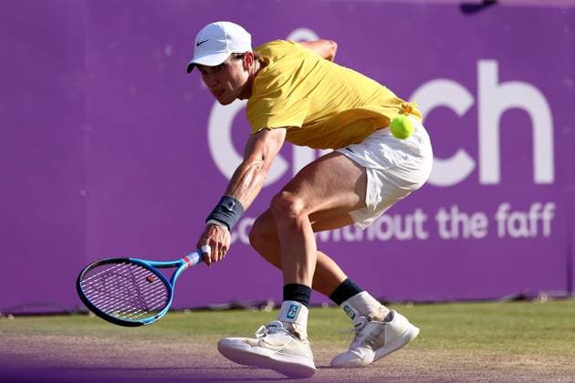 21st June 2024; Cinch Championships, Queens Club, West Kensington, London, England: Cinch Championships Queens Club, Day 5; Jack Draper (GBR) in action during his mens quarterfinal match against Tommy Paul (USA)  ActionPlus12657923 ShaunxBrooks