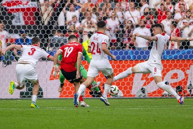 Football Berlin 21 06 2024 UEFA Euro 2024 European Championship Preliminary Round Poland POL Austria AUT Goal for 1 2 by Christoph Baumgartner Austria, No 19 Jakub Moder Poland, No 08 Pawel Dawidowicz Poland, No 03 Bartosz Slisz Poland, No 24